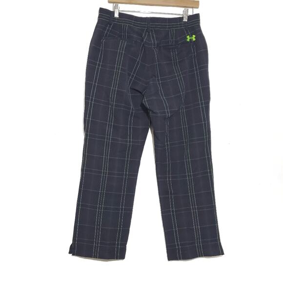 Under Armour | 34x29.5 Hemmed Storm Golf Plaid Pants with Bright Green Pattern - Picture 2 of 7